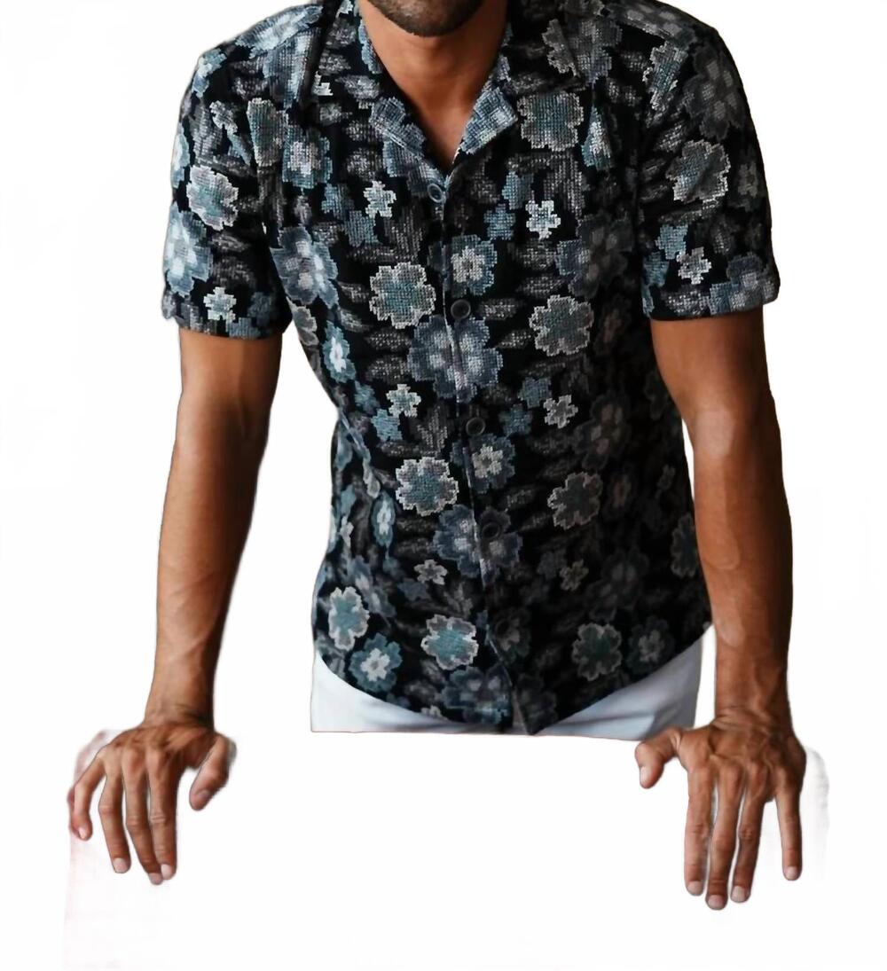 NEW EIGHT X pixel bloom artisan short sleeve shirt in black/gray